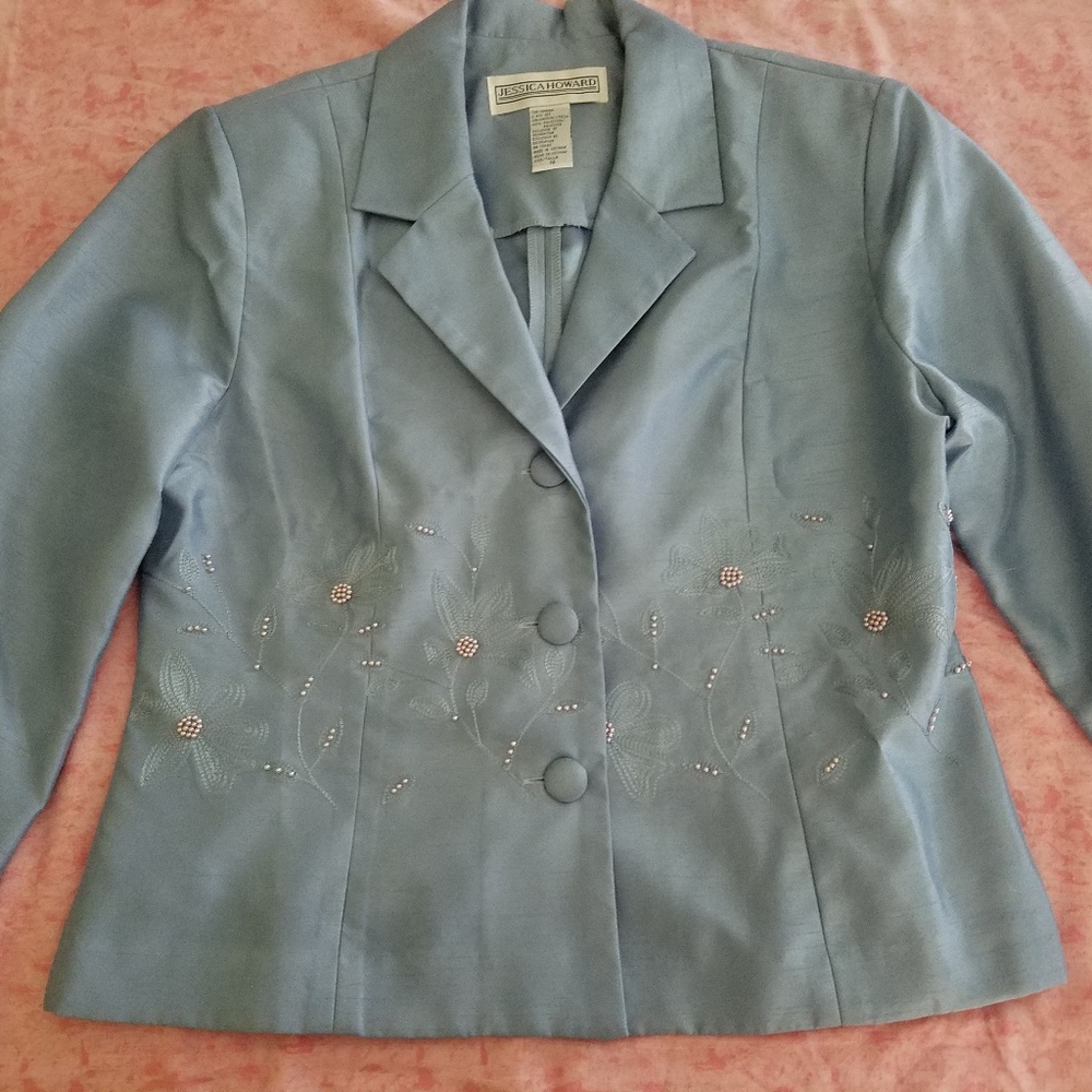 Jessica Howard Light Blue Beaded Jacket